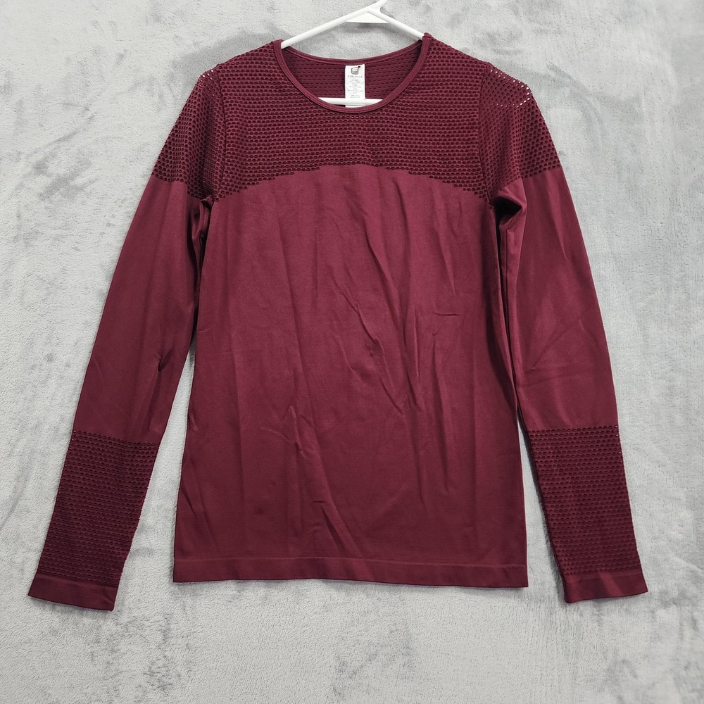 Fabletics Top Womens S Red Wine Musetta Seamless Long Sleeve Mesh Detail Workout